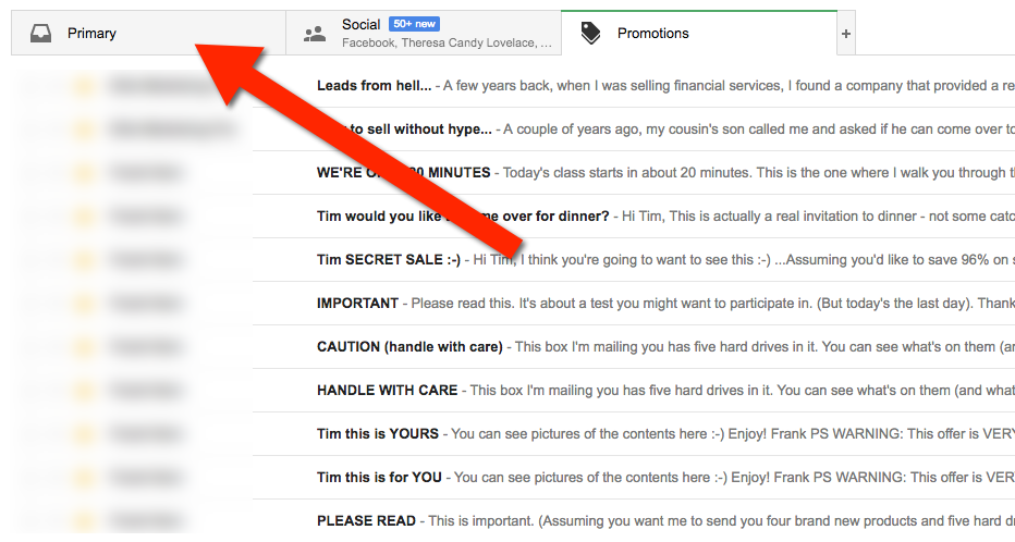 Gmail whitelist instructions showing how to drag email from Promotions to Inbox